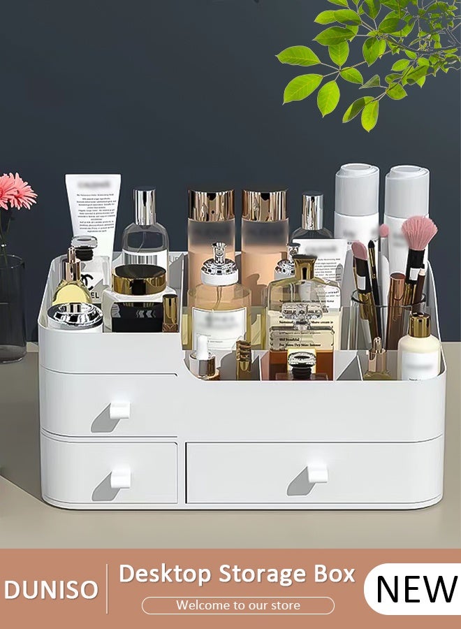 Desk Organizer with 6 Compartments and 3 Drawers Plastic Makeup Organizer Cosmetic Storage, Pen Holder Brush Holder for Desktop Storage, Desk Organization for School, Home, Office Supplies