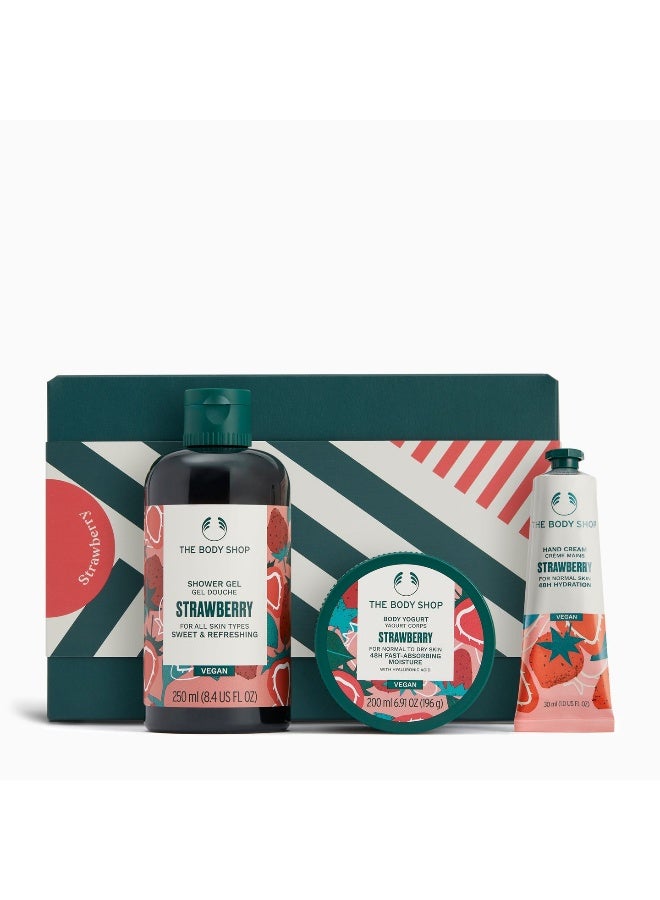 Strawberry Essentials Gift Set – Shower Gel (250 Ml) And Body Yogurt (200 Ml) And Hand Cream (30 Ml) – Juicy Strawberry Seed Oil Formula For Daily Cleansing, Deep Moisture And Soft Skin Finish