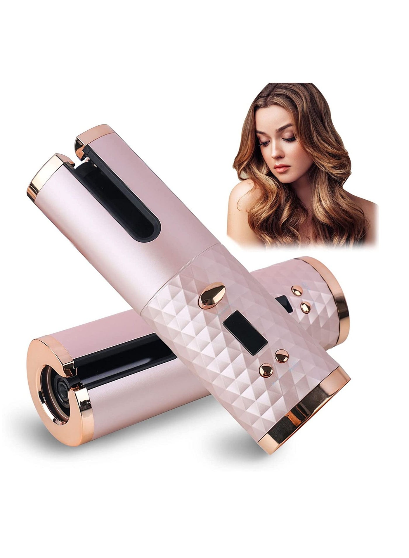 Automatic Curling Iron, Cordless Auto Hair Curler with 6 Temps & Timers, Portable Wireless Ceramic Barrel Wave Hair Curling Iron, Fast Heating Curling Wand Rechargeable Styling Tools