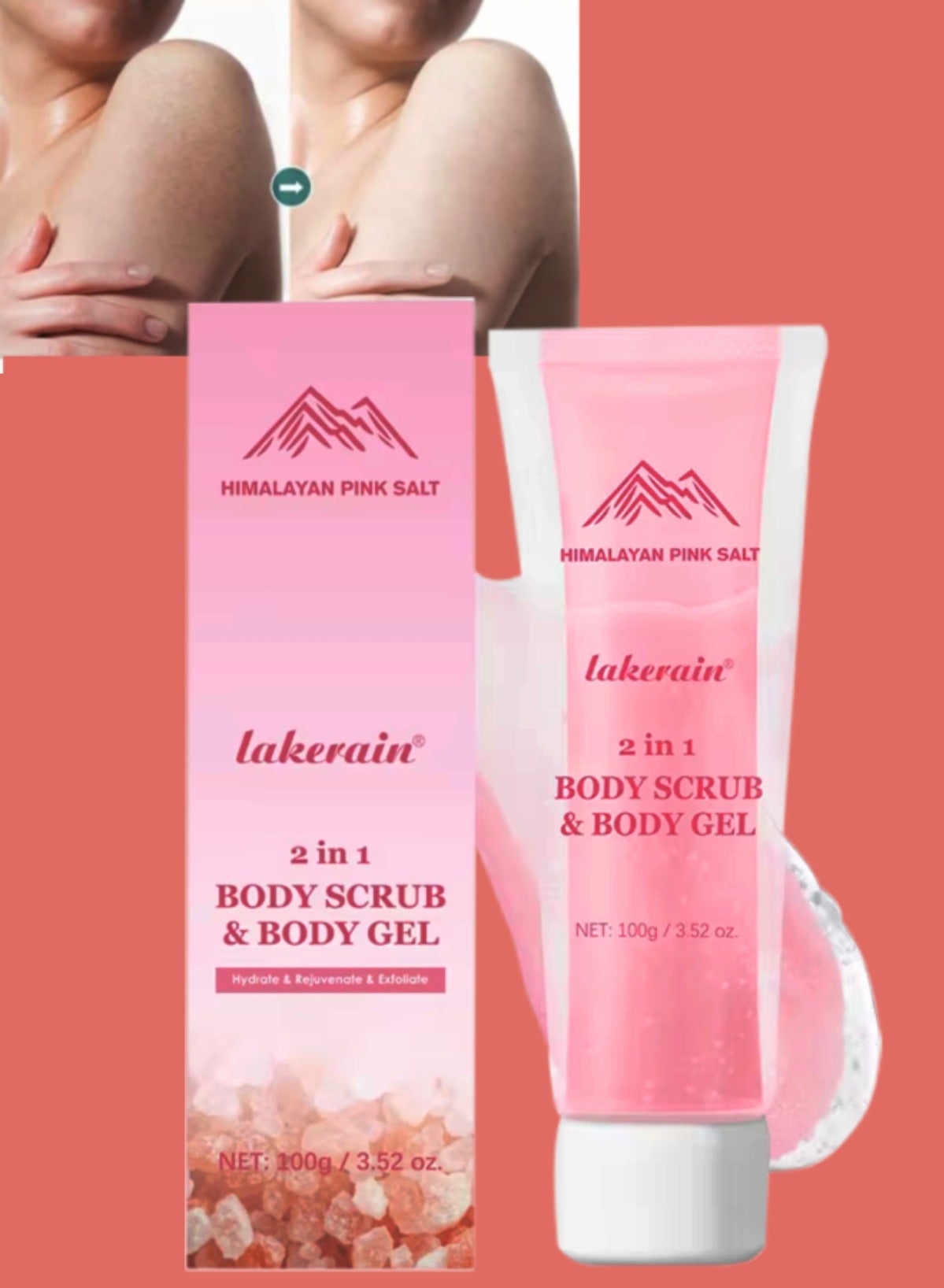 100g 2 in 1 Body Scrub and Body Gel Himalayan Pink Salt Body Scrub and Body Gel Hydrate Moisturize Deep Cleansing and Exfoliate Body Scrub Rejuvenate Exfoliating Refreshing and Renew Body Gel