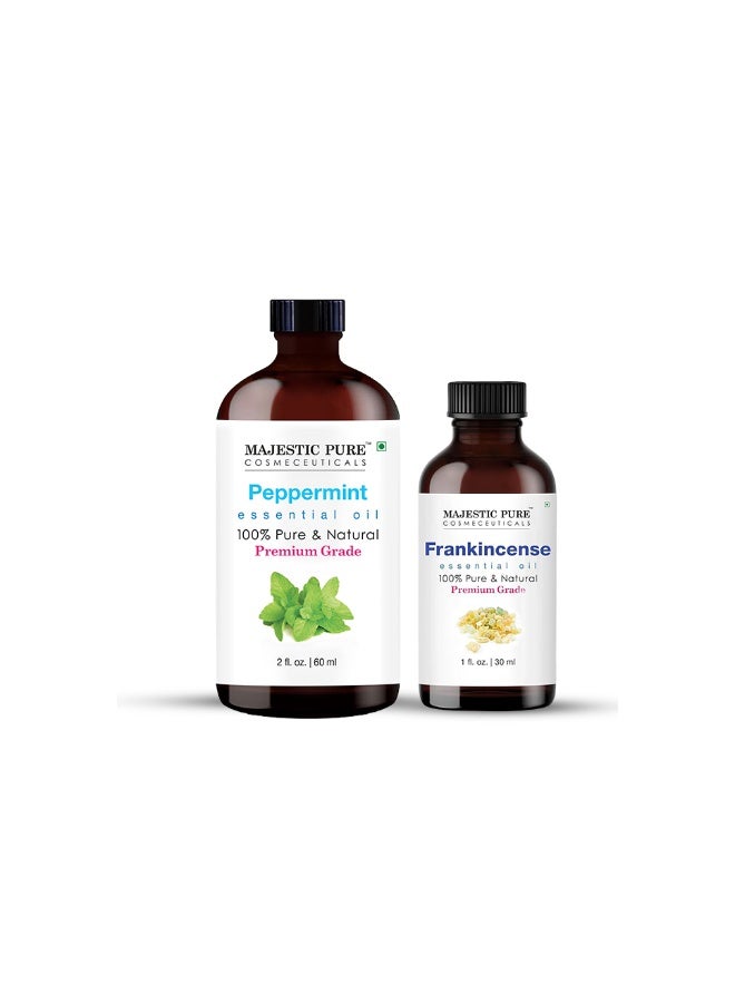 Pack of 2 Peppermint Essential Oil 60ml & Frankincense Essential Oil 30ml | Aromatherapy Essential Oil Gift Combo