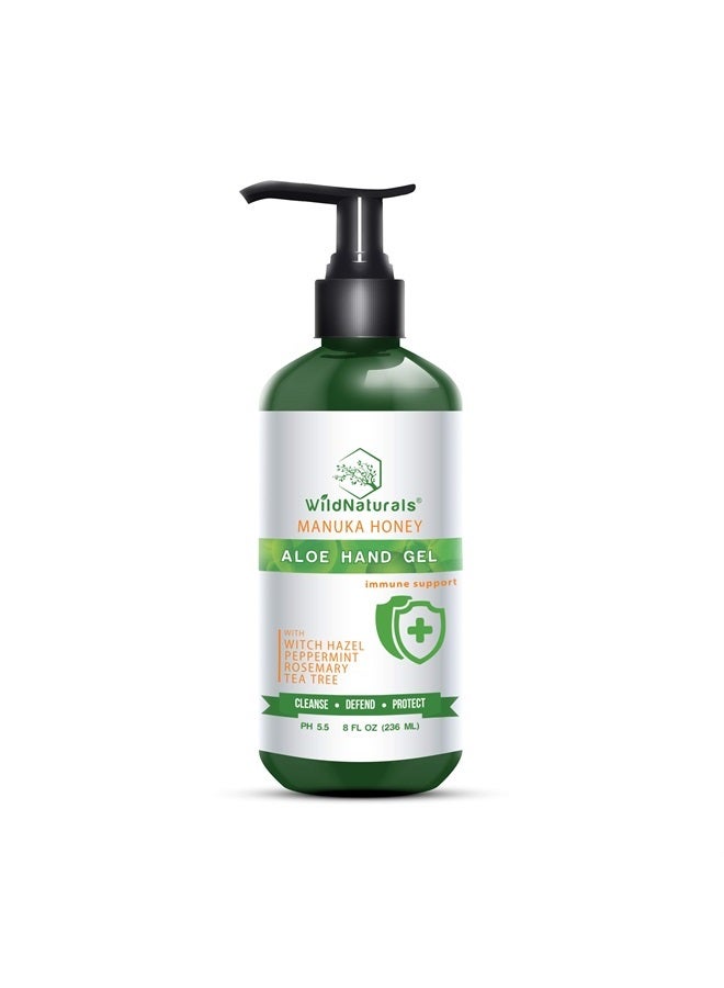 Aloe Vera Hand Gel - 100% Pure, Organic Waterless Purifying Wash With Manuka Honey, Witch Hazel, Peppermint, Rosemary, and Cleansing Tea Tree