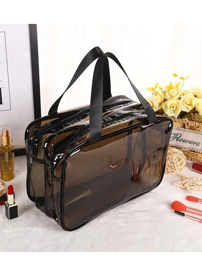 Clear Makeup Bags Cosmetics Bag with Compartment Hnadle Transparent Travel Bags for Toiletries Clear Toiletry Bag Zipper Closure Makeup Organizer Bathroom Bag LARGE
