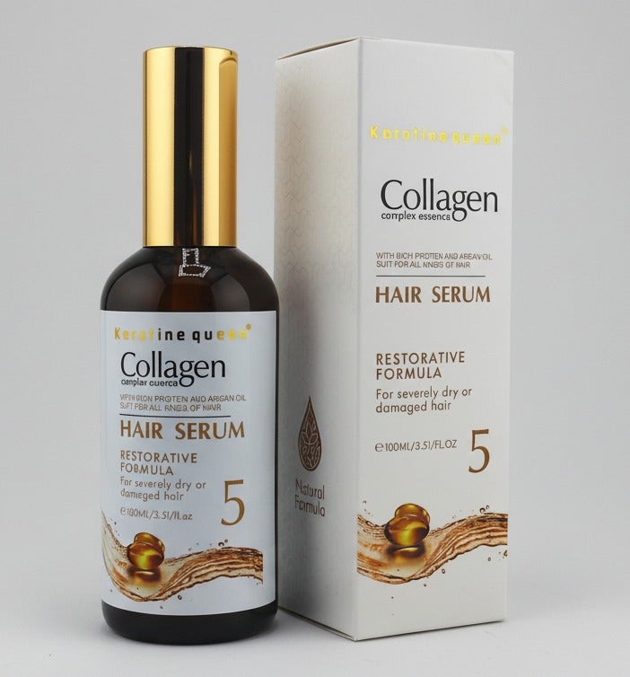 Keratine Queen Collagen Complex Essence Hair Serum, Restorative Formula with Rich Protein and Argan Oil for Severely Dry or Damaged Hair, 100ml/3.51fl.oz