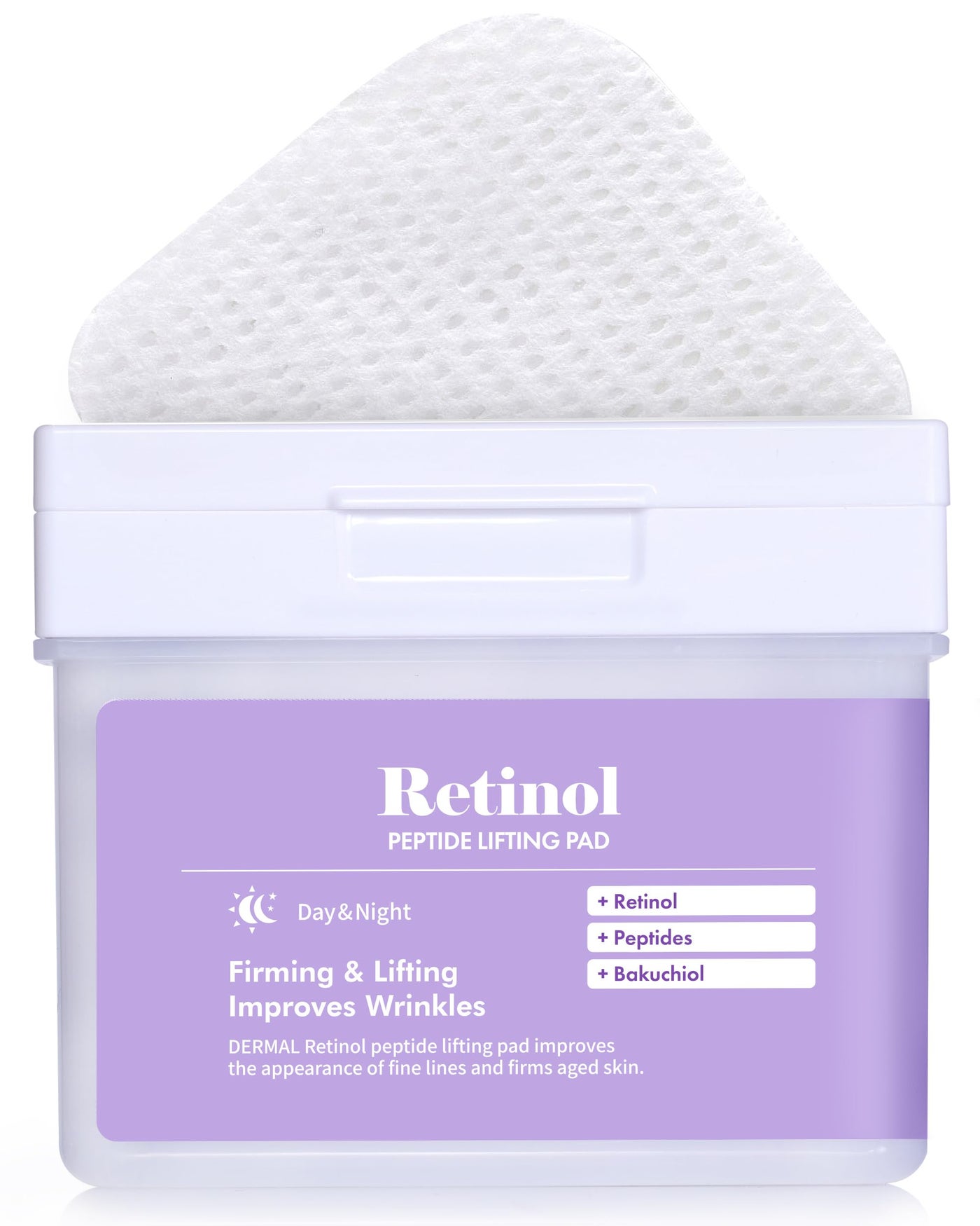 DERMAL Retinol Peptide Lifting Pad - Korean Toner Pad for Anti-Aging & Wrinkles with Bakuchiol - Vegan Pure Cotton Square Pads - High Capacity, 120 Sheets