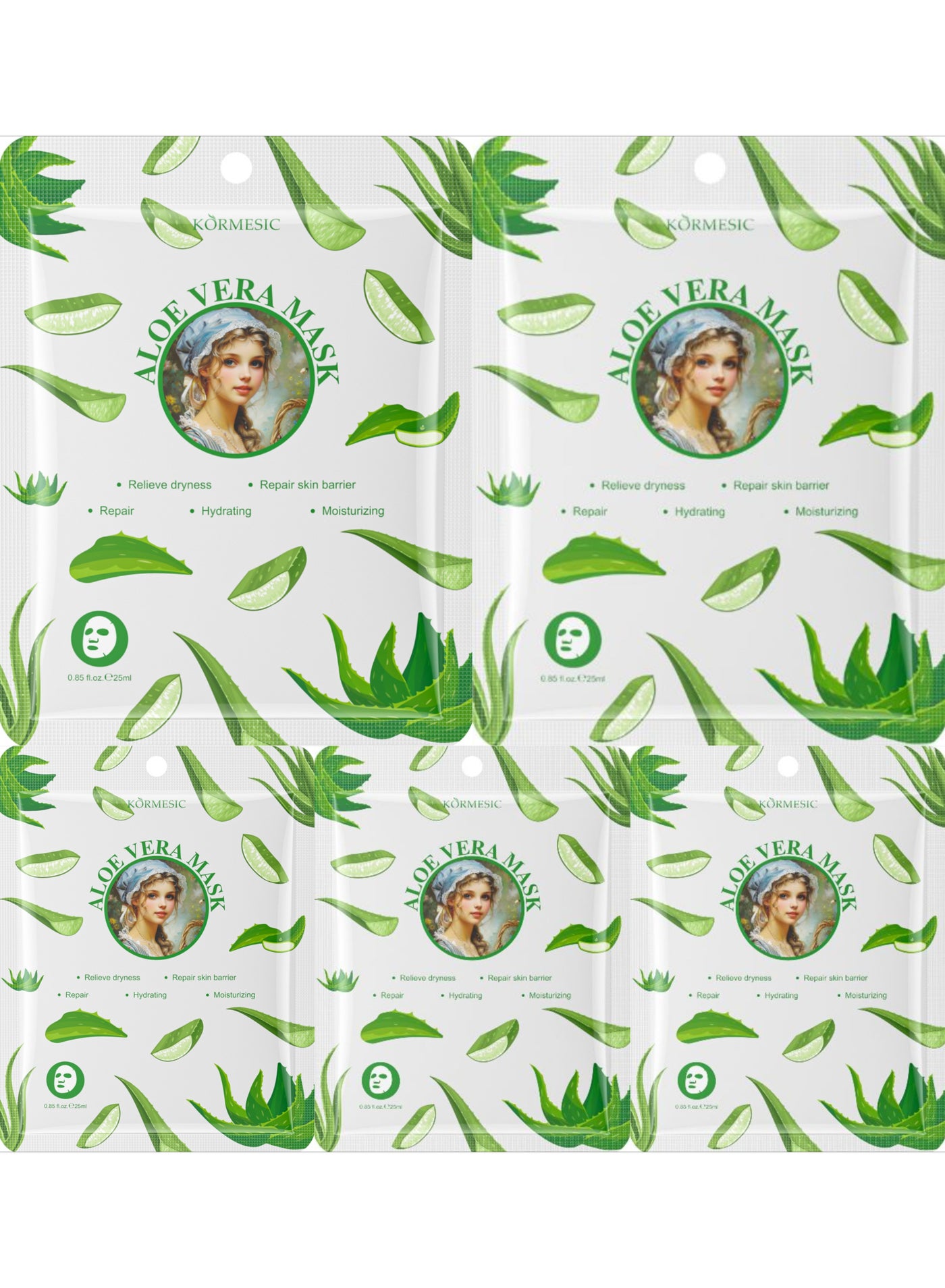 5pcs Aloe Vera Mask 25ml - Hydrating & Soothing