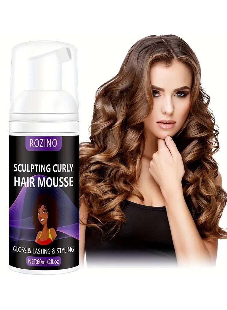 60ml Sculpting Curly Hair Mousse, Gloss & Long-Lasting Styling Foam, Frizz Control, Strengthens Hair, For Daily Use & Special Occasions