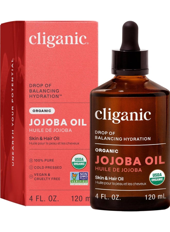 Organic Jojoba Oil (4 oz), 100% Pure & Cold-Pressed, Moisturizing Skin, Face & Hair Oil