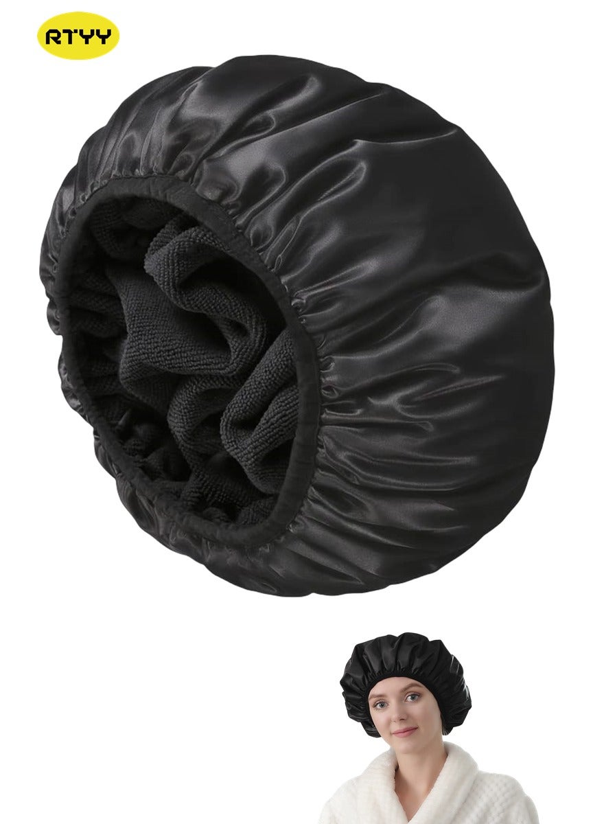 Terry Lined Shower Caps, Triple Layer Large Shower Cap for Women, Reusable Shower Caps for Long Thick Hair, Waterproof Washable Soft Bath Shower Caps for Hair Care