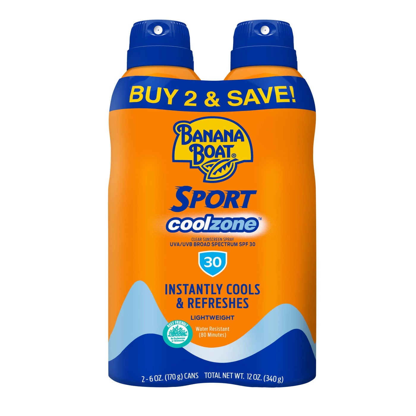 Banana Boat Sport Cool Zone SPF 30 Sunscreen Spray Twin Pack | Spray Sunscreen SPF 30, Sunblock, Oxybenzone Free, 6oz each