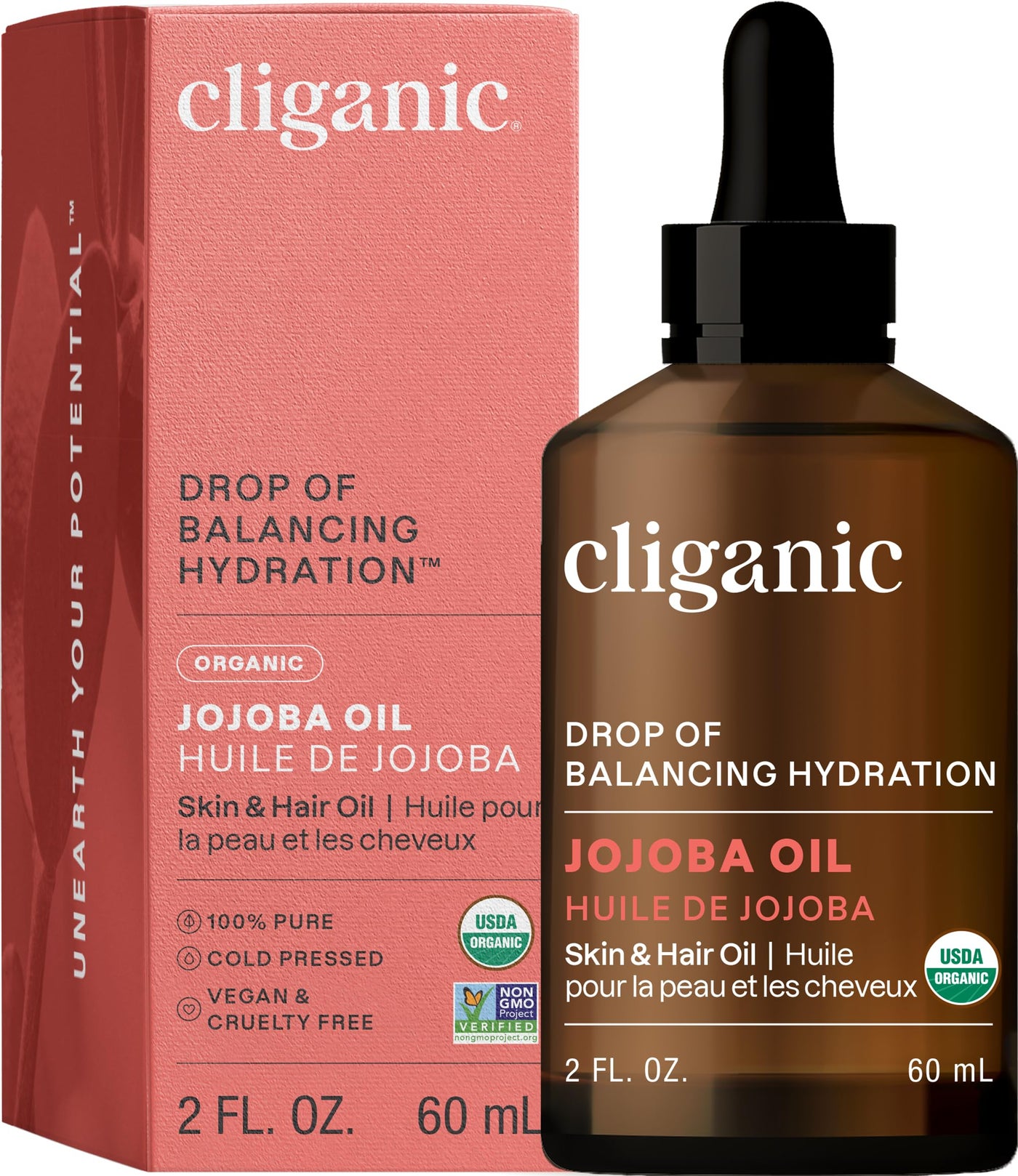 Cliganic Organic Jojoba Oil 32 oz, 100% Pure | Bulk, Natural Cold Pressed Unrefined Hexane Free Oil for Hair & Face