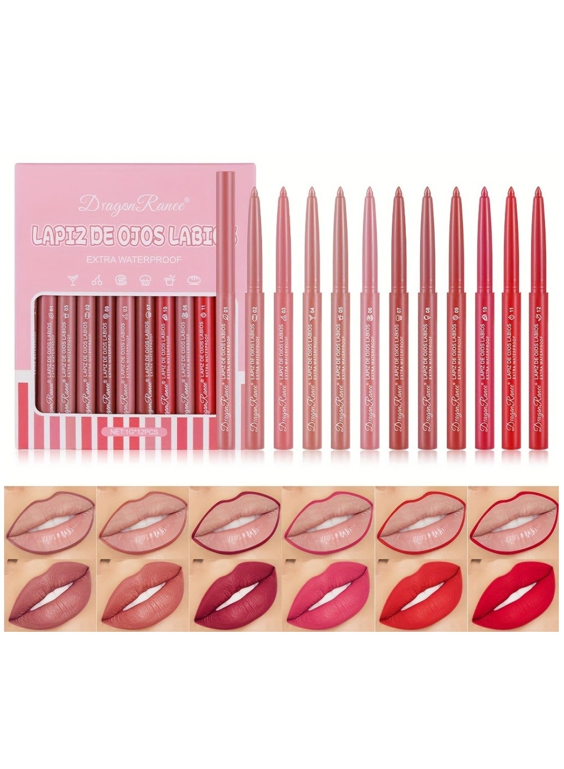 12 Pcs Lip Liner Lipstick Set 12 Colors Lip Liner Pencil Matte Waterproof Long Lasting Lipstick Lip Contour Makeup Lip Pencil Set Full Color One Stroke Define Lip Liner