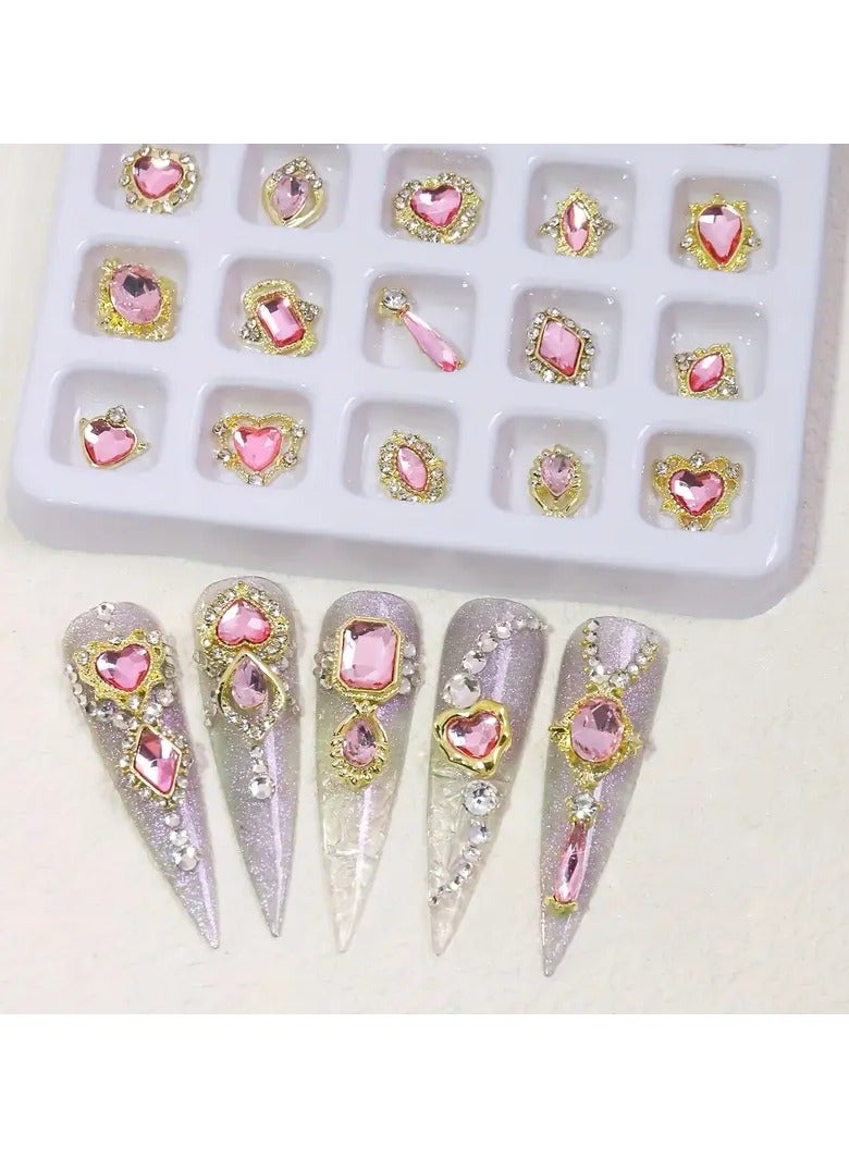 Glam Up with Luxurious 3D Nail Charms: Crystal Rhinestones, Safe Alloy, Paraben-Free in Golden, Pink, Green & Blue