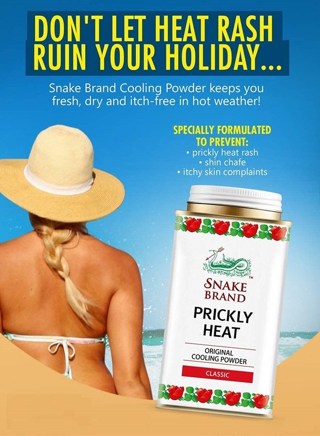 Prickly Heat Cooling Anti Itch Powder Relieve Miliaria Heat Rash, Anti Chafing, Classic Original Scent, 4.9 Oz (140 gr) - Daily Use Antiperspirant