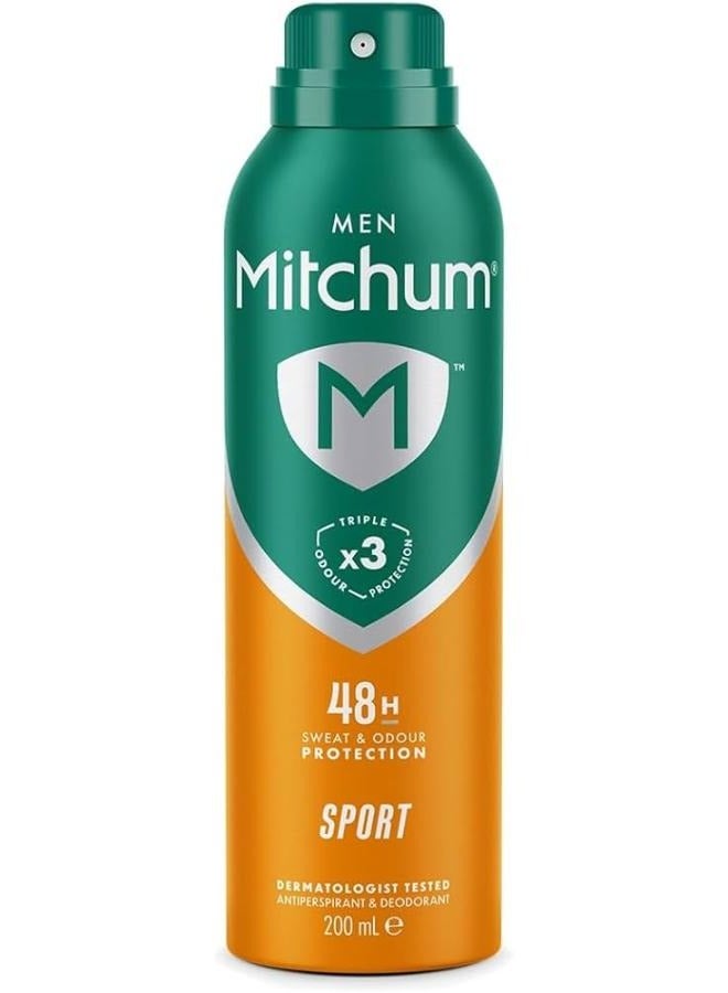 Men Triple Odor Defense 48HR Protection Aerosol Deodorant & Anti- Perspirant Sport 200 ml