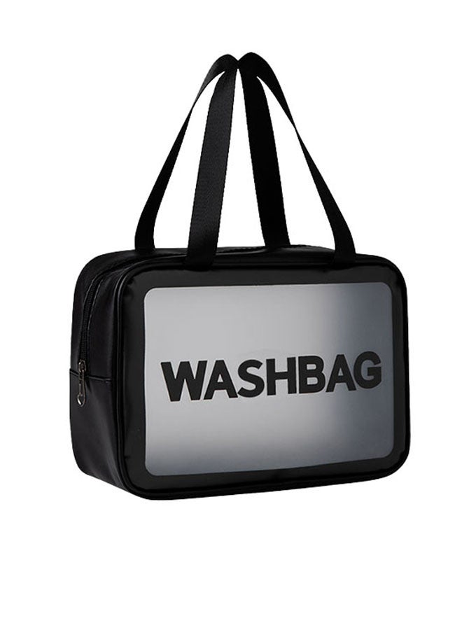 Translucent Waterproof Makeup Cosmetic Bag Travel Organizer for Accessories, Portable PVC Wash Bag Travel Business Vacation Bathroom Organizer（Black-L)