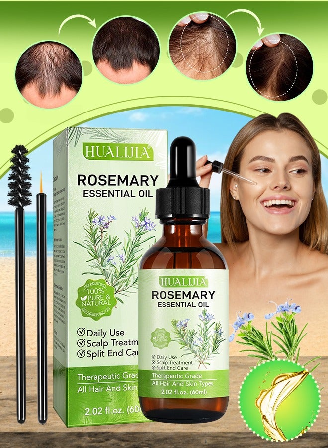 60ml Rosemary Essential Oil  for Hair Growth Pure Organic Rosemary Oil for Dry Damaged Hair and Growth Hair Scalp Oil  Pure and Natural Premium Quality Oil Hair Loss Treatment Oil for Men and Women