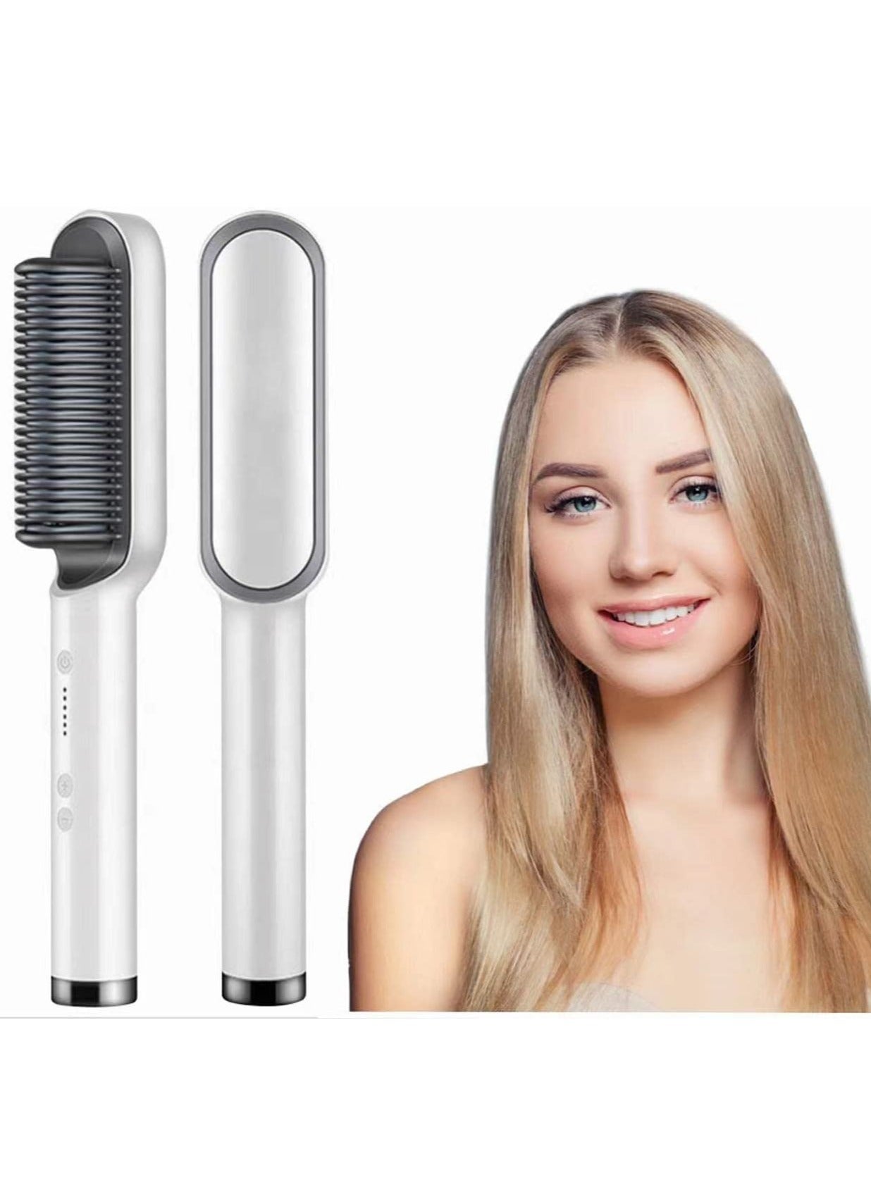 Hair straightener brush Electric Hot Comb Multifunctional Straight Hair Straightener Comb Negative Ion Anti-Scalding Styling Tool Straightening Brush (White)
