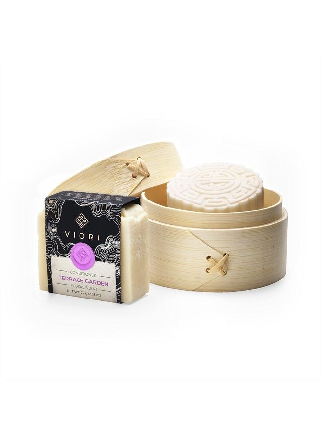 VIORI Terrace Garden Shampoo Bar, Conditioner Bar, and Bamboo Holder Set (Includes Bamboo) - Handcrafted with Longsheng Rice Water & Natural Ingredients - Sulfate-free, Paraben-free, 100% Vegan