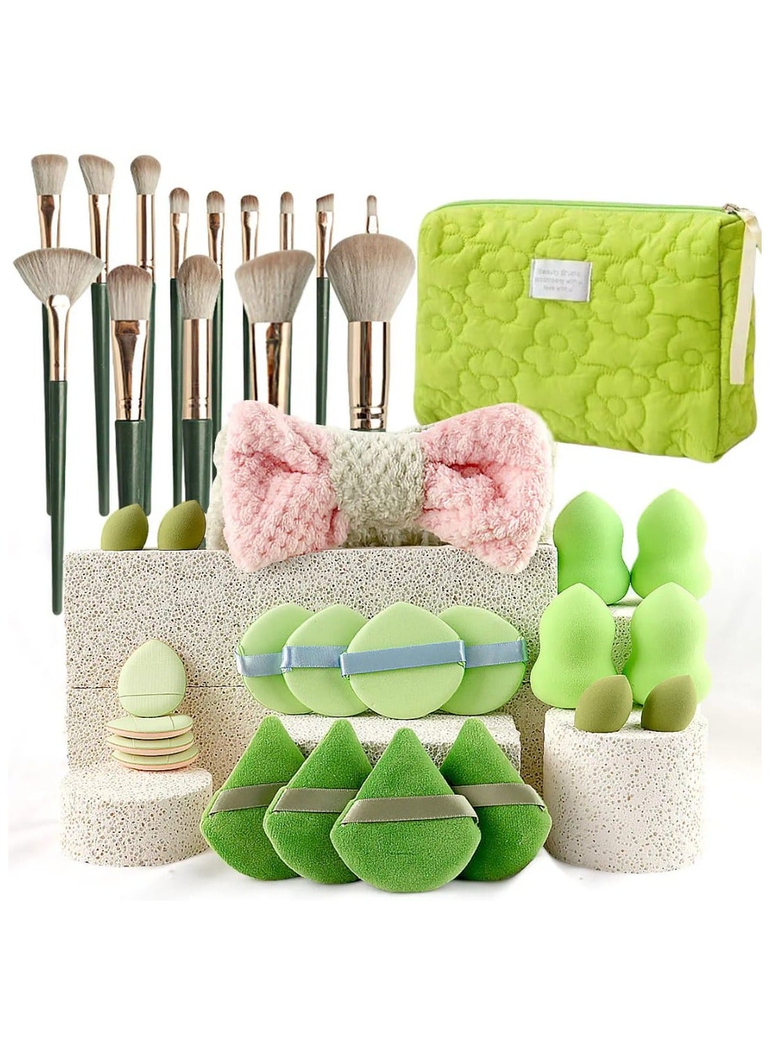 35 Pcs All in One Makeup Tool Full Kit, Makeup Brushes set, Face Powder Puff Foundation Sponge, Cosmetic Bag