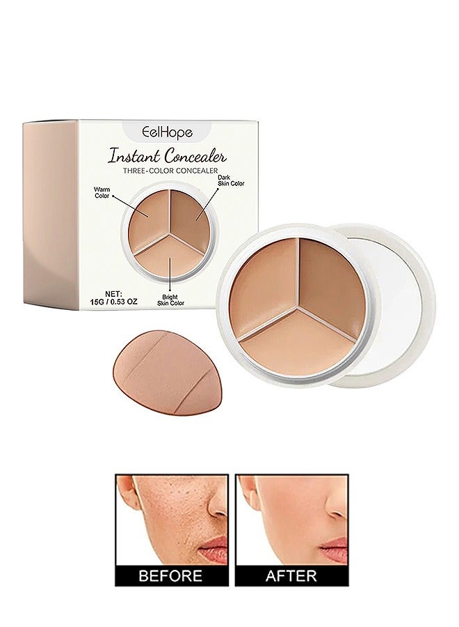 3-Color Correcting Concealer, 24h Hydrating Oil-Control Matte Finish, Full Coverage for Dark Circles Acne Redness