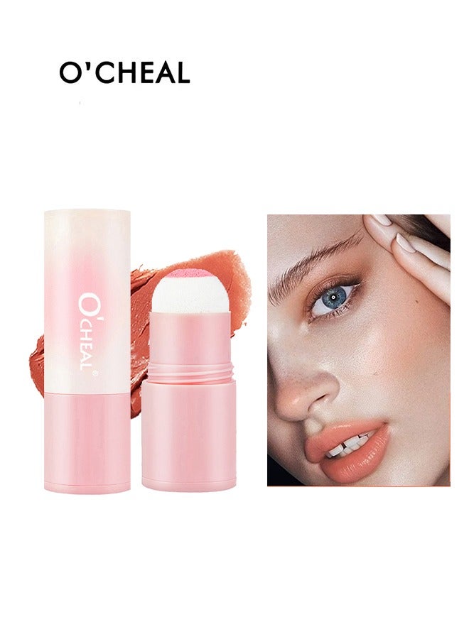 Full Of Vitality Powder Blusher Stick, Waterproof Blush Makeup Long Lasting 2 In 1 Cheek Blush & Lip Tint & Eye Shadow Makeup Stick(#04)