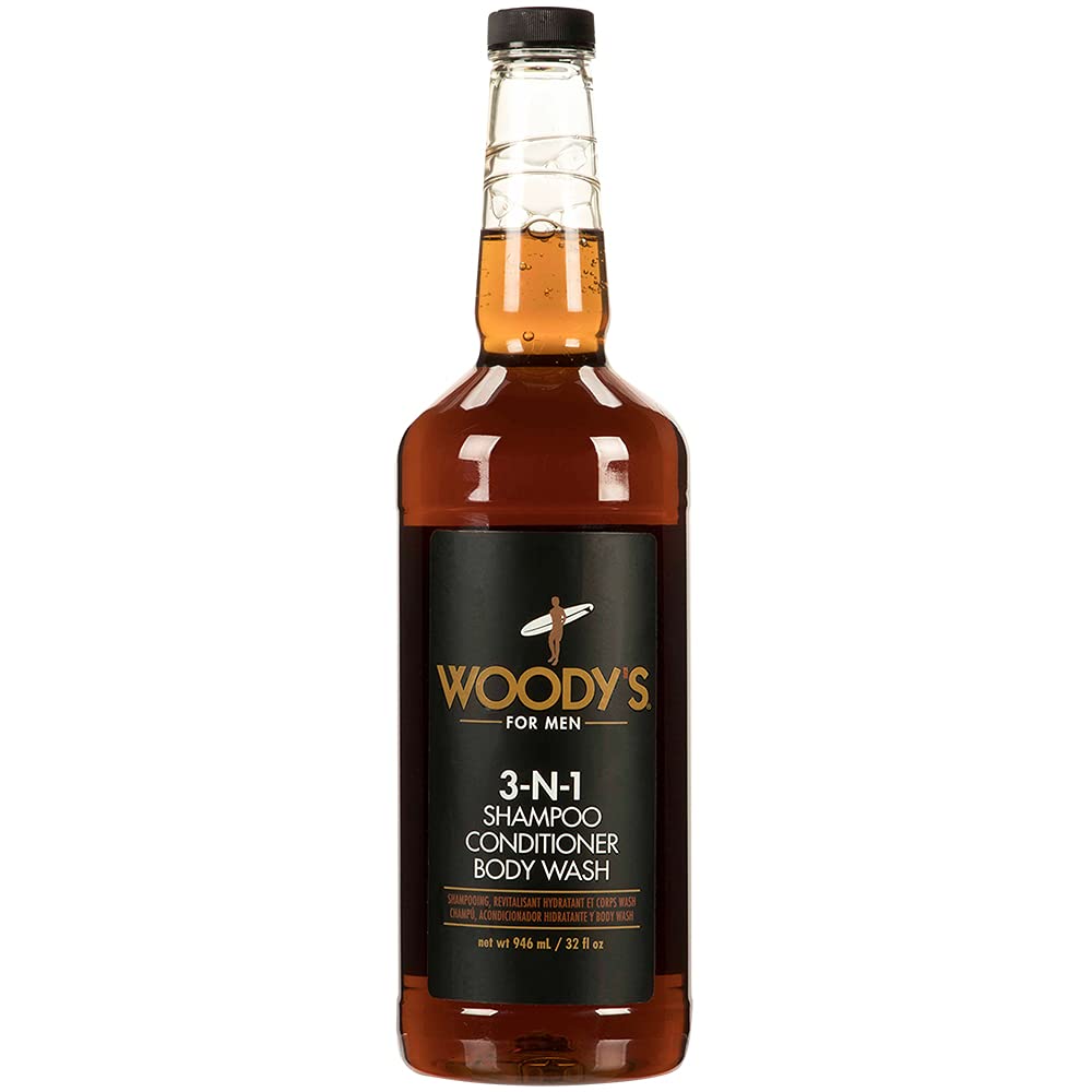 Woody's Mens Body Wash 3 in 1 â€“ Shampoo, Conditioner, & Body Wash, All-in-One Cleanser, Refreshing & Hydrating with Natural Extracts - 32 fl oz