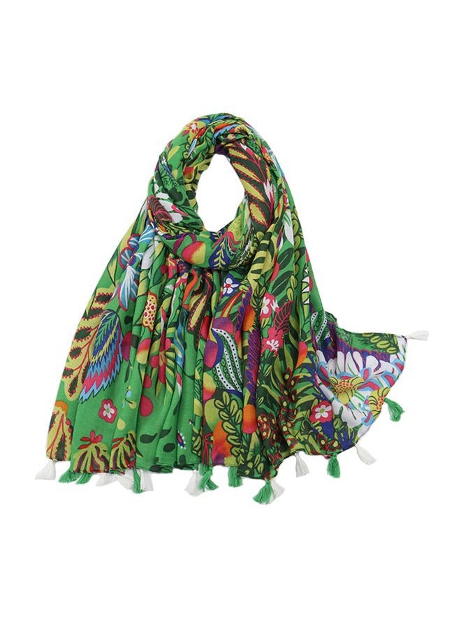 Cotton Scarf for Women Lightweight Floral Printed Green Fashion Fringed Shawl Wrap(Floral 5)