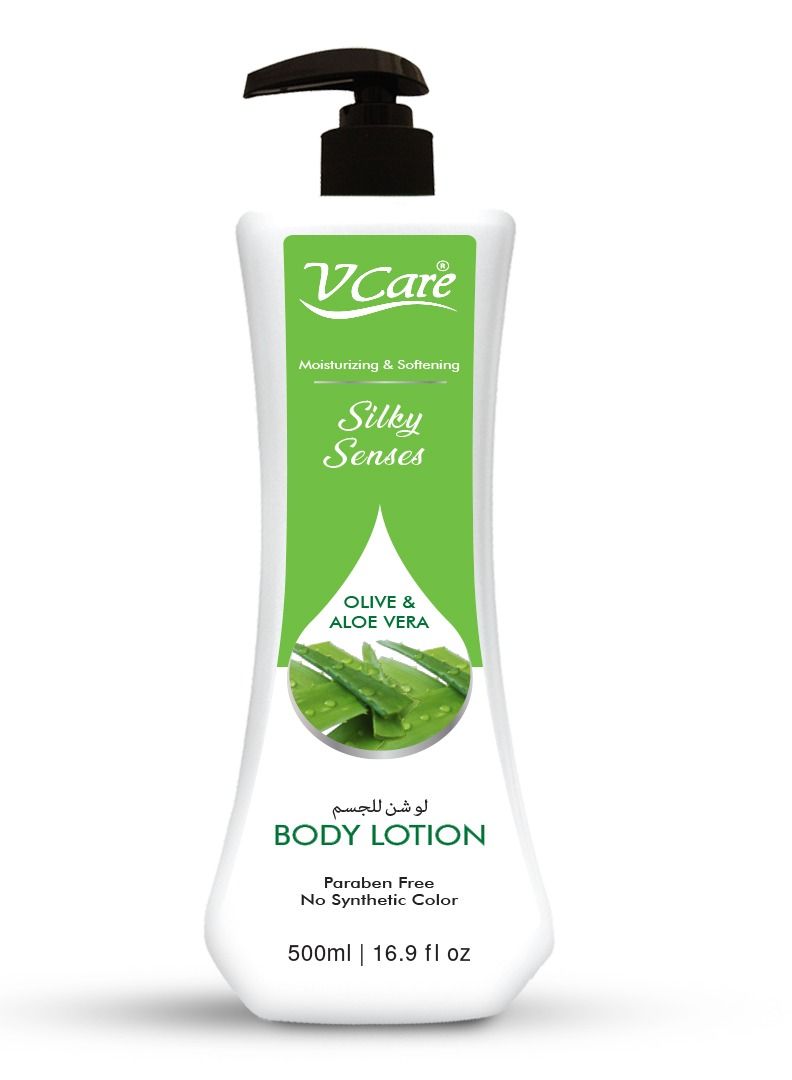 Vcare Silky Senses Body Lotion 500ml Olive and Aloe Vera Extracts Moisturizing Body lotion for Dry and Rough Skin