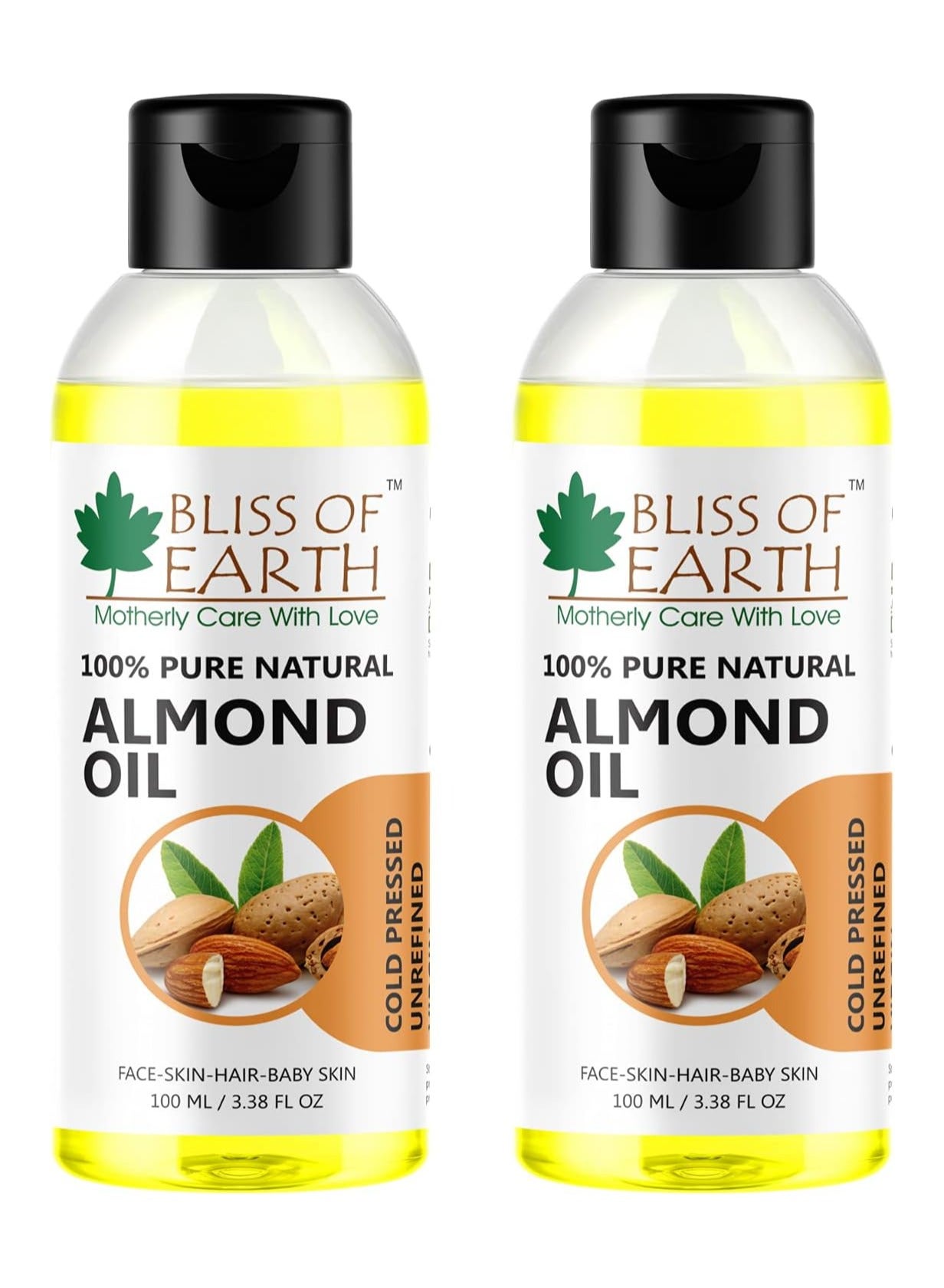 100% Pure & Natural Sweet Almond Oil Coldpressed & Unrefined Extracted From Whole Almond Kernels 100ML Pack of 2