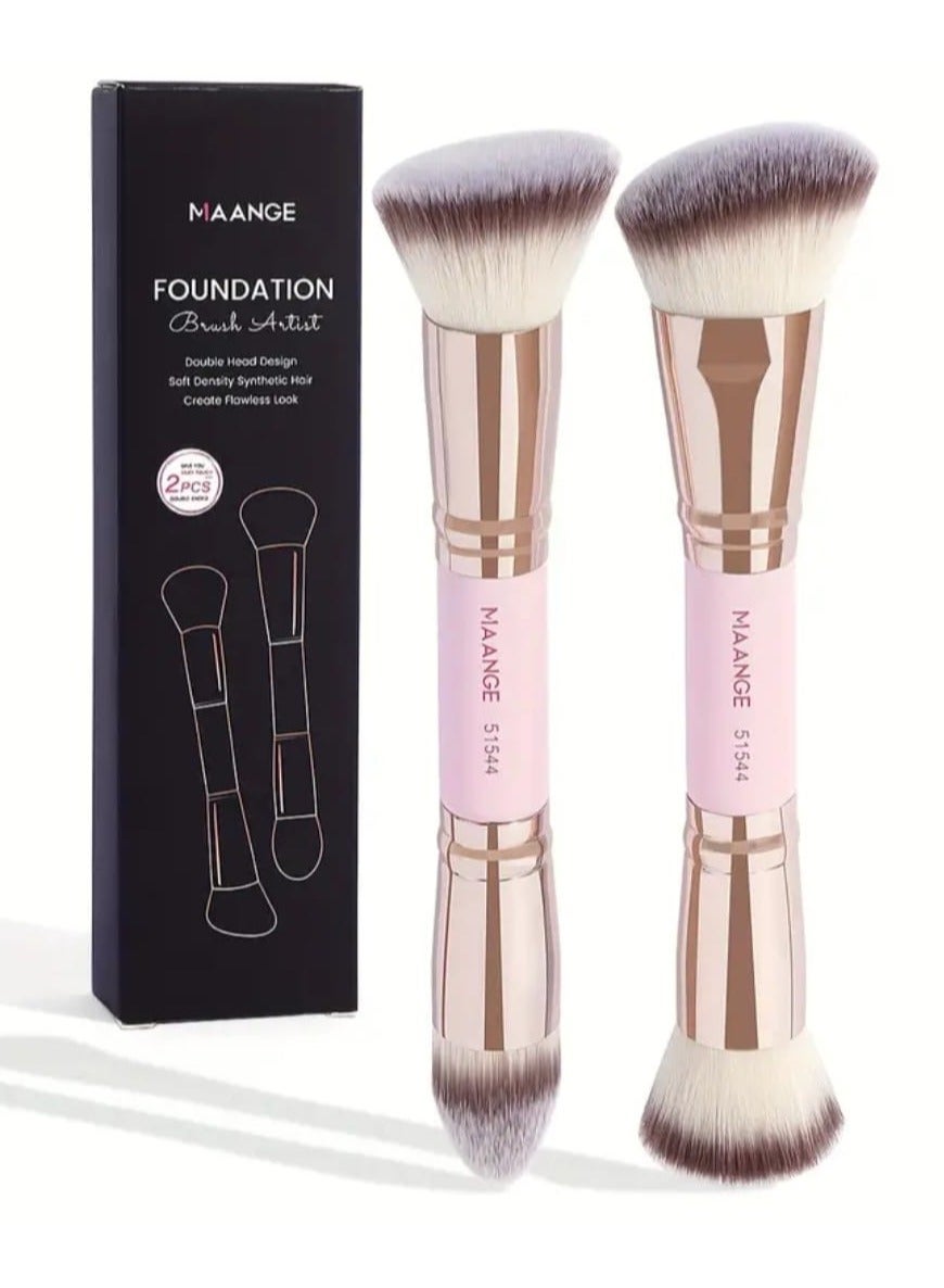 2 Pcs Foundation Makeup Brush, Premium Double-Ended Makeup Brush(Flat/Angled/Round/Tapered Top) for Buffing Liquid, Cream, Powder, Blending Contour Face Brush
