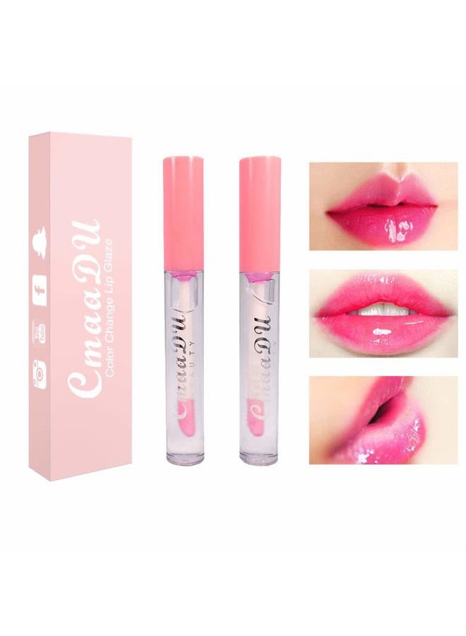 2 Pcs Color Changing Lip Gloss Lip Oil Tinted, Pink Magic Mood Lipstick,Temperature Color Change Lip Stain Lip Balm, Longlasting Lips Will Not Dry Out