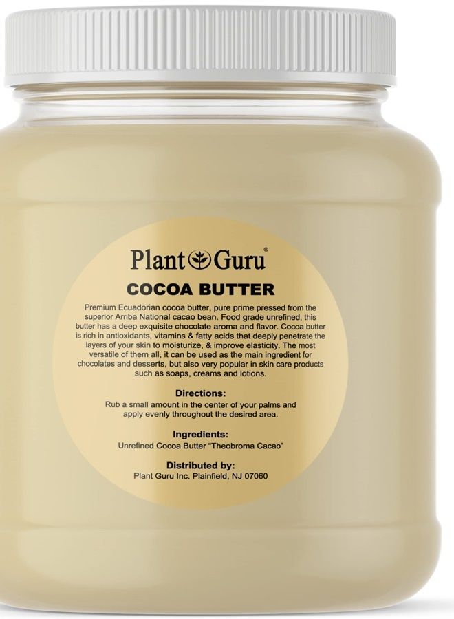 Raw Cocoa Butter 3 lbs. Bulk Jar - 100% Pure Natural Unrefined FOOD GRADE Arriba Nacional Cacao Bean, Great For Chocolate Making, Soap, Lip Balm and Moisturizer For DIY Body Butters