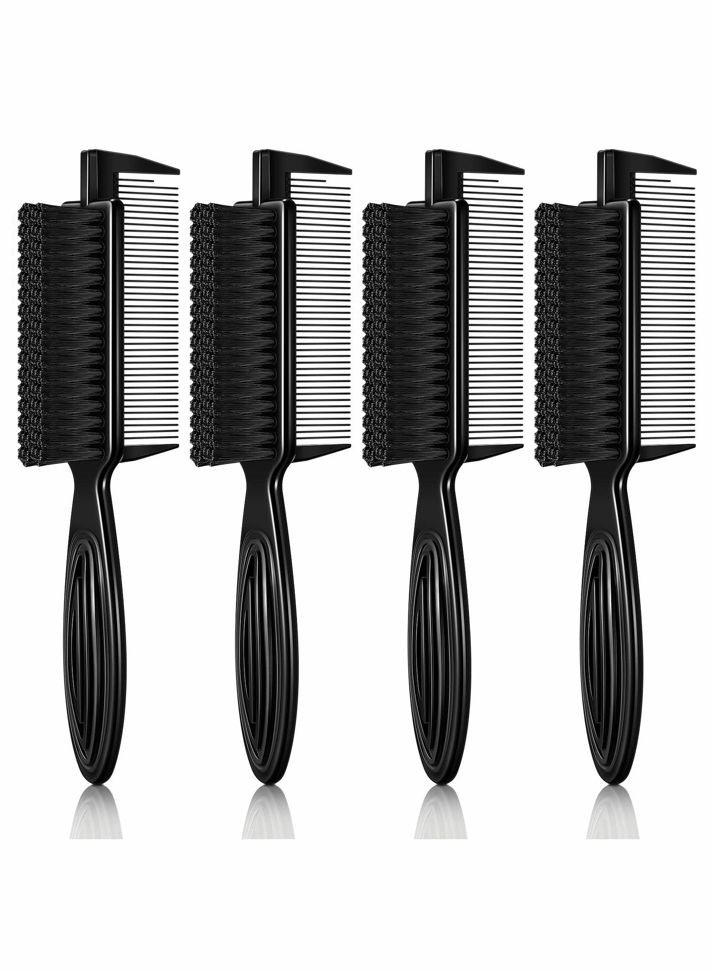 4 Pieces Barber Fade Brush 2-In-1 Fading Brush Nylon Clipper Brush Barber Brush with Comb Barber Blade Brush Neck Beard Brush Hair Clipper Brush Styling Brush Tool for Men (Black)