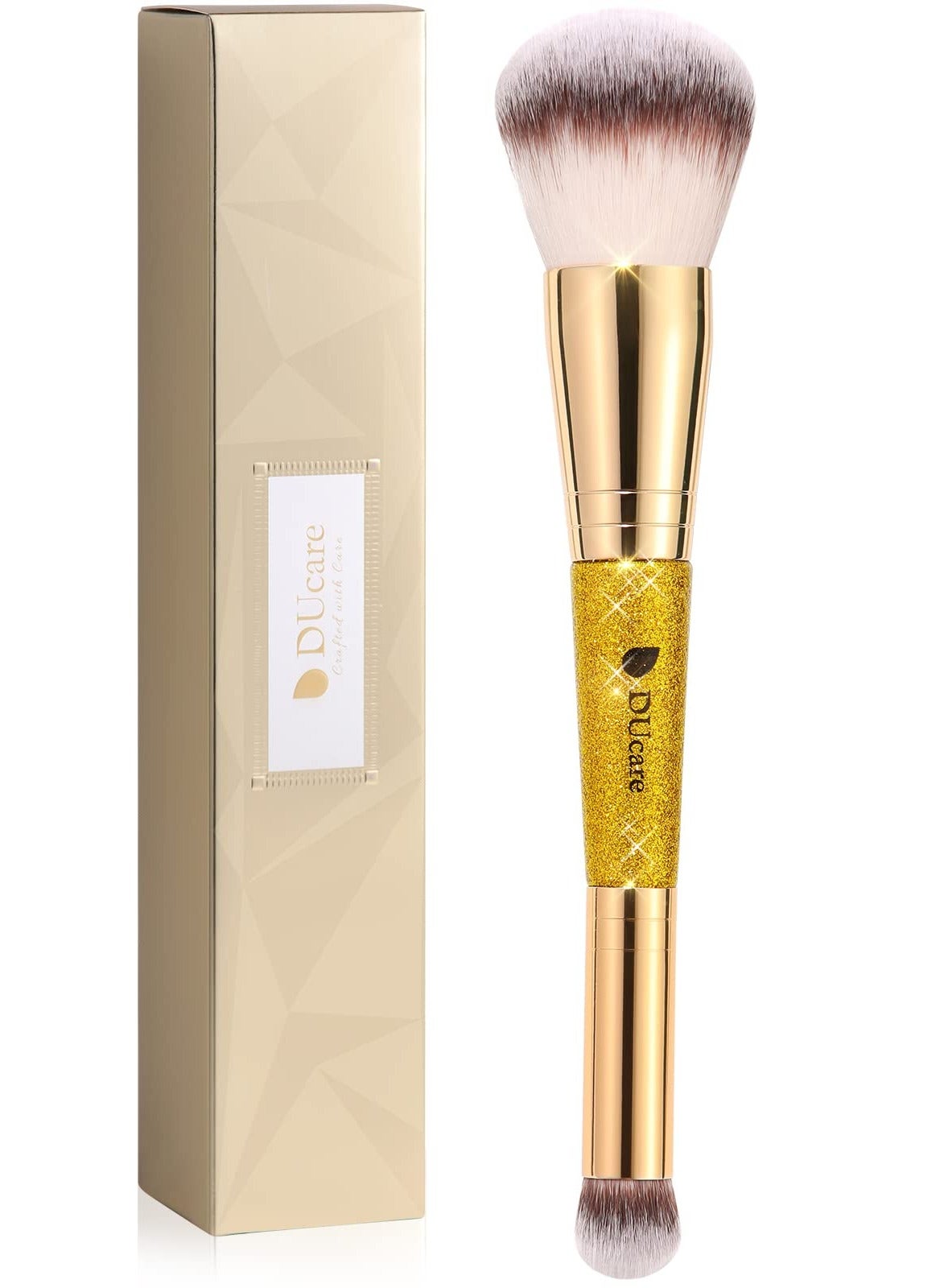 Double-Ended Luxury Makeup Brush - 2-in-1 Foundation & Concealer Brush with Glitter Handle (Vegan, Eco-Friendly)