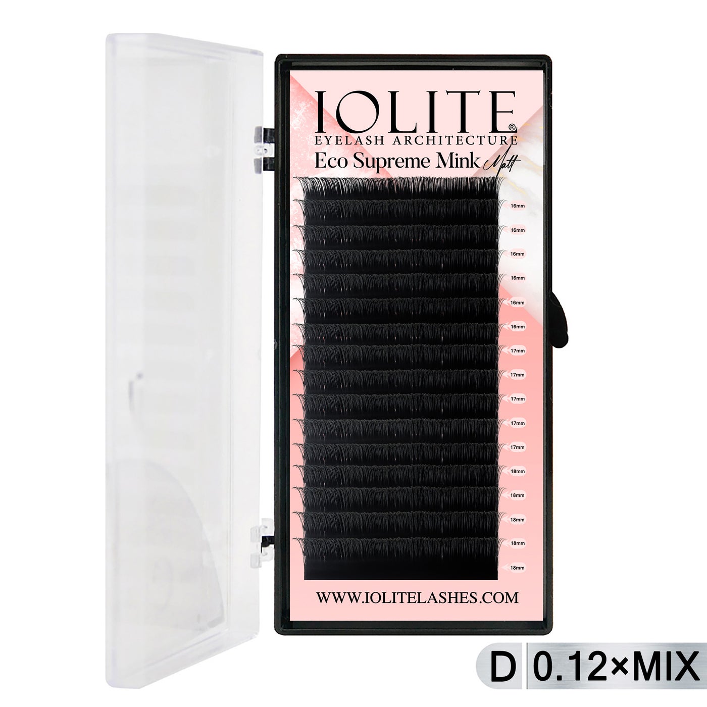 Iolite Eco Supreme Mink Matt Lash Extension Tray D – Curl – 0.12T (6mm–15mm) – Matt Finish, Premium Eco-Friendly Eyelashes for Lash Artists ISMMD12T - Mix2
