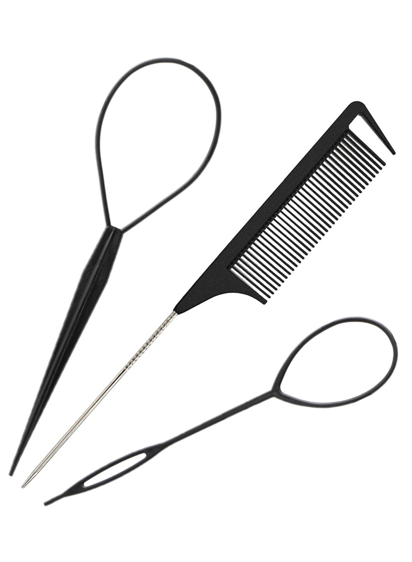 Hair Tail 3 PCS Hair Loop Tool Set Comb Metal Pin Tail Braiding Comb for Hair Styling