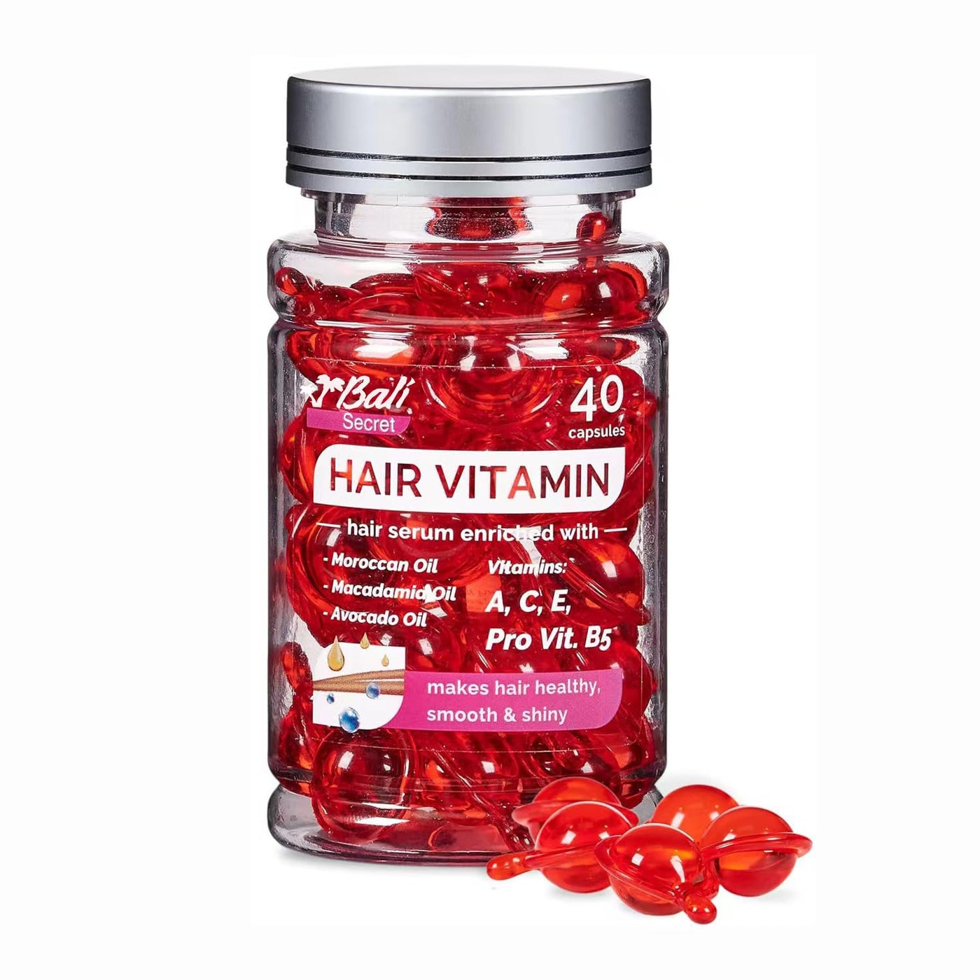 Bali Secret Hair Treatment Serum by HUSSELL 40 Capsules - no Rinse with Argan Macadamia & Avocado Oils - Vitamins A, E, Pro B5 - Conditioner for Women & Men