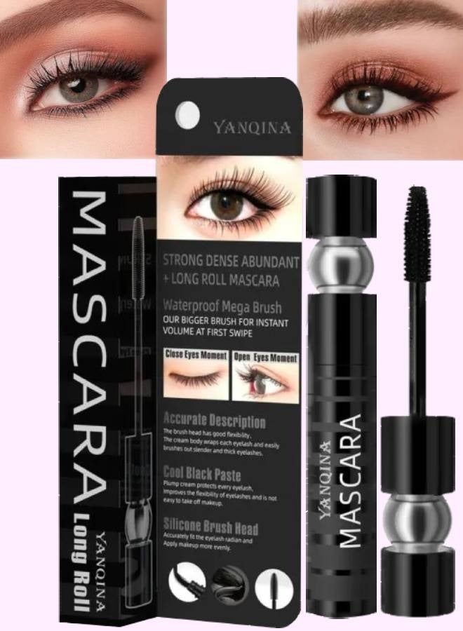 Mascara Long Roll Volumizing and Lengthening Waterproof Plump Cream Volume and Long Roll Mascara Strong Dense Abundant Mascara Waterproof Mega Brush Cool Black Mascara with Silicone Brush Head