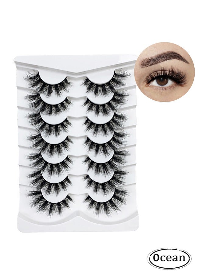 3D Fluffy Long False Eyelashes Thick Natural Volume Faux Mink Lashes, Soft Curly Wispy Dramatic Reusable Makeup Fake Eye Lashes 7 Pairs, Ideal for Girls Daily Use