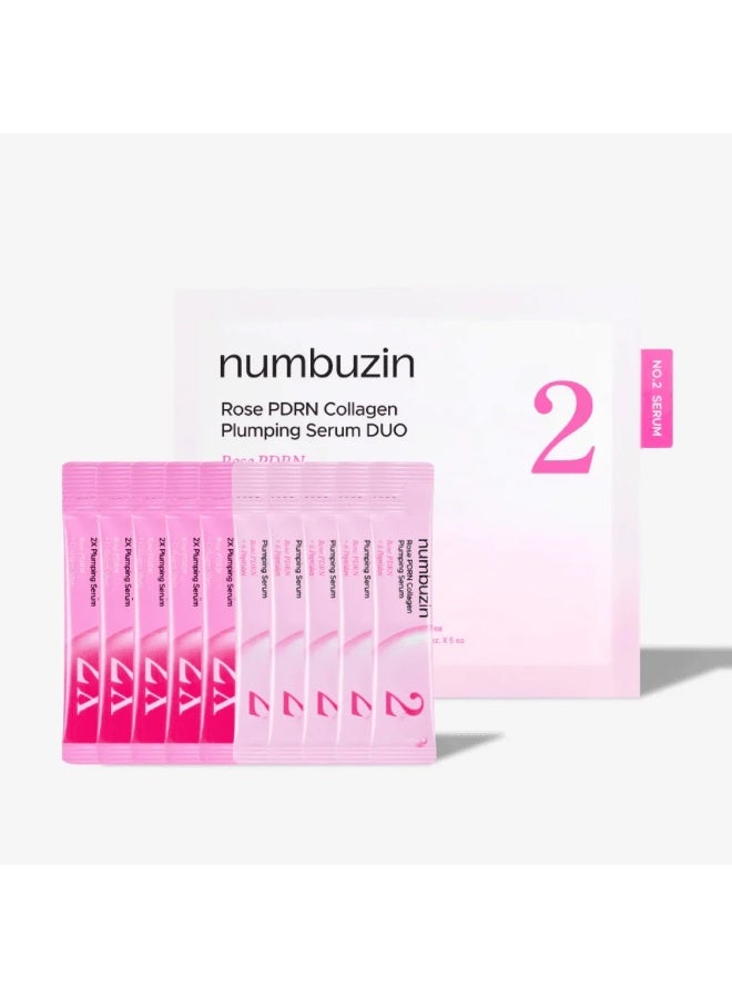 No.2 & 2X Rose PDRN Collagen Plumping Serum Mini Kit (10EA) | Glowing, Hydrating, Firming, Korean Skincare | Collagen, Peptides, PDRN |
