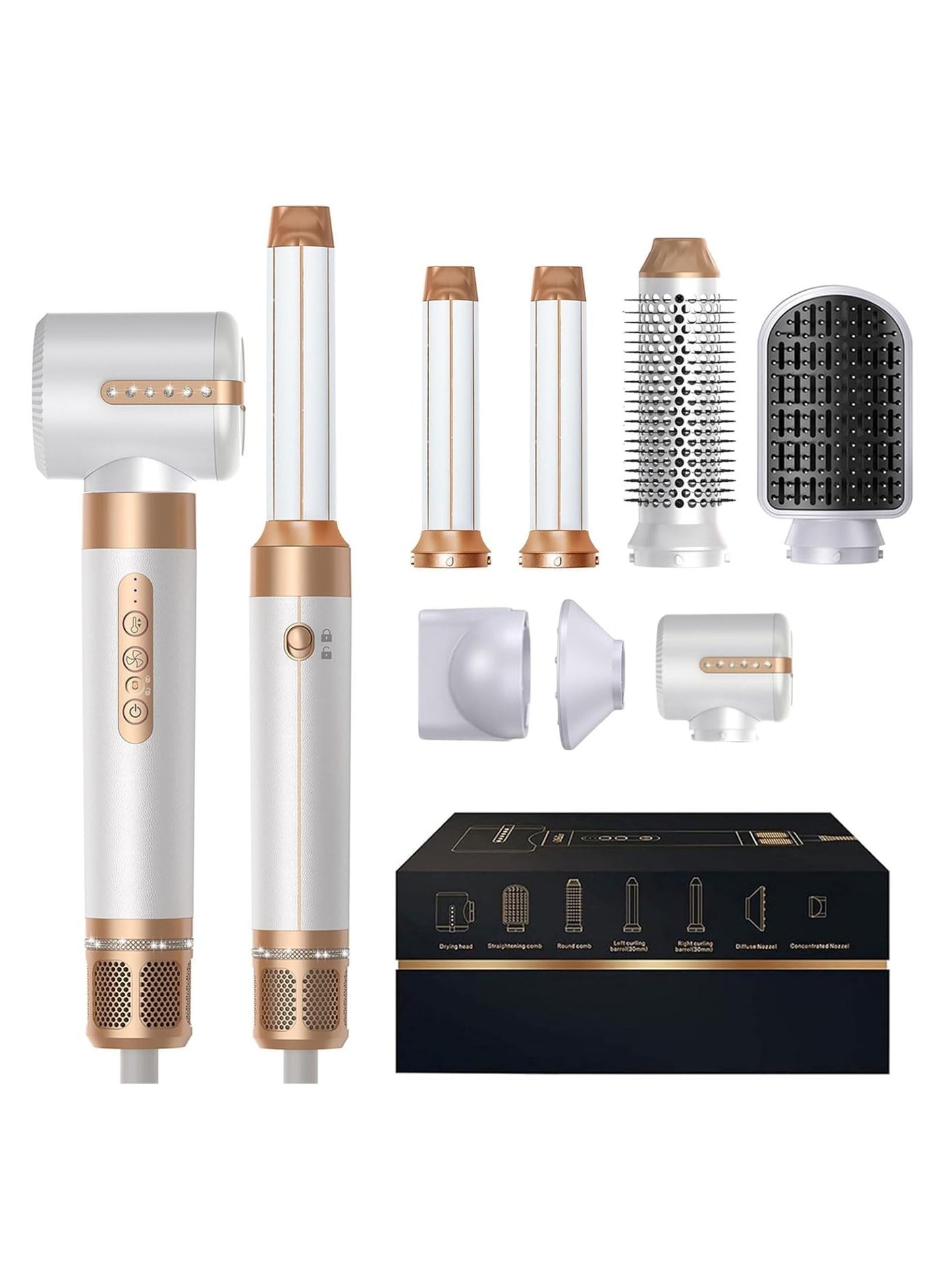 7-in-1 Hair Dryer Brush & Styler – Auto Curling, Ionic Hot Air Comb, Diffuser – 110000 RPM High-Speed Motor, 1400W Powerful Blow Dryer – 3 Heat & Speed Settings – Anti-Frizz Hair Styling Tool for Women