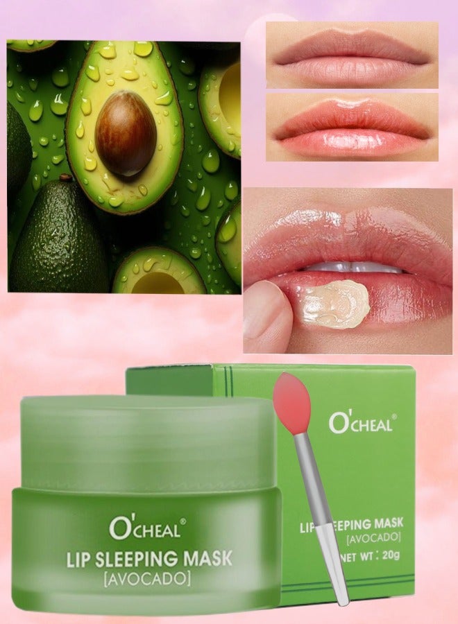 Lip Sleeping Mask Avocado Lip Mask Tinted Lip Balm for Soothing Moisturizing Hydrating and Antioxidants Lip Plumper Lip Oil for Smooth and Soft Lips Exfoliate Lip Mask Applicator 20g