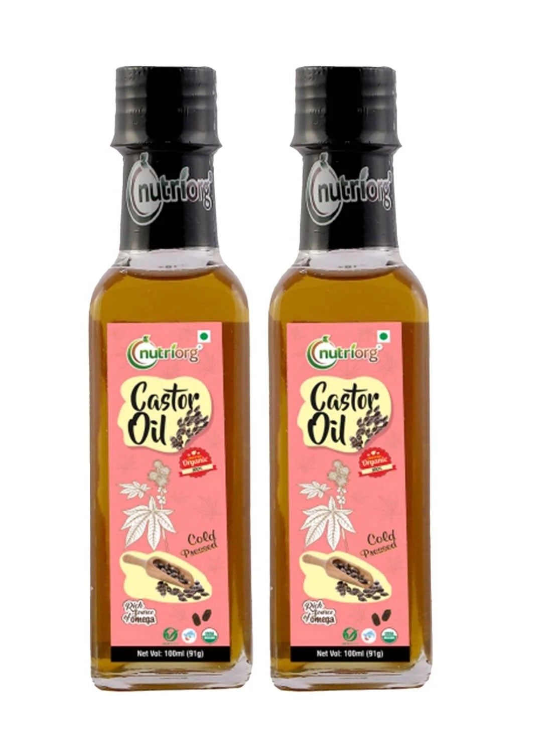 Nutriorg Certified Organic Castor Oil 200ml (pack of 2*100ml)