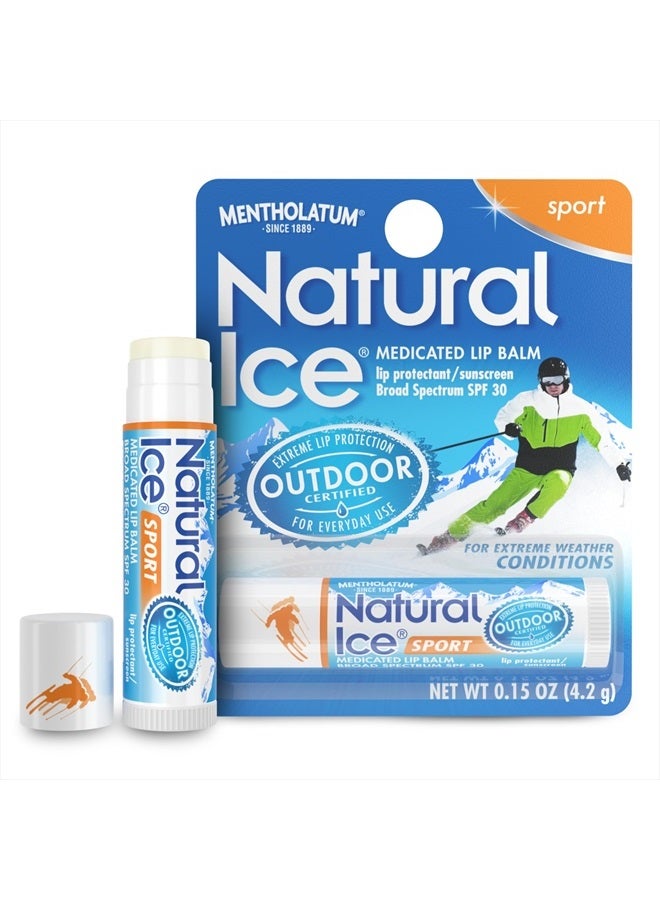Mentholatum (R) Natural Ice (R) Sport Broad Spectrum SPF 30 Medicated Lip Balm - 12 Pack of 4.5 g Tubes