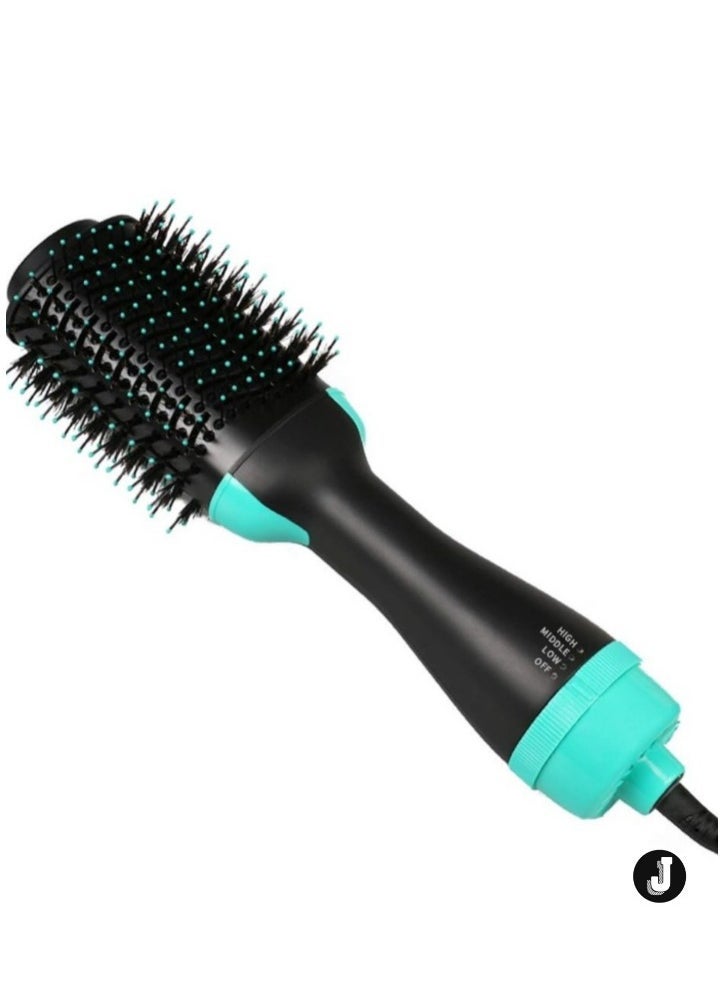 "NEW 3-in-1 One-Step Hot Air Hair Brush – Electric Straightener, Curler & Dryer Comb (Green)"