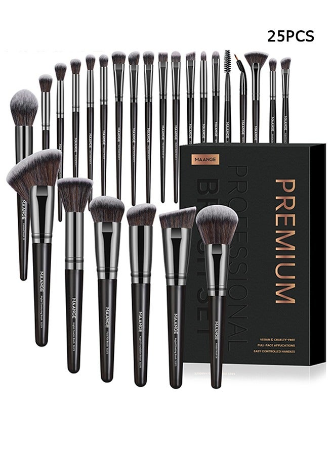 25 Pcs Makeup Brushes Set - Face Eye Makeup Brushes with Gift Box - Professional All-round Makeup Tools - Black
