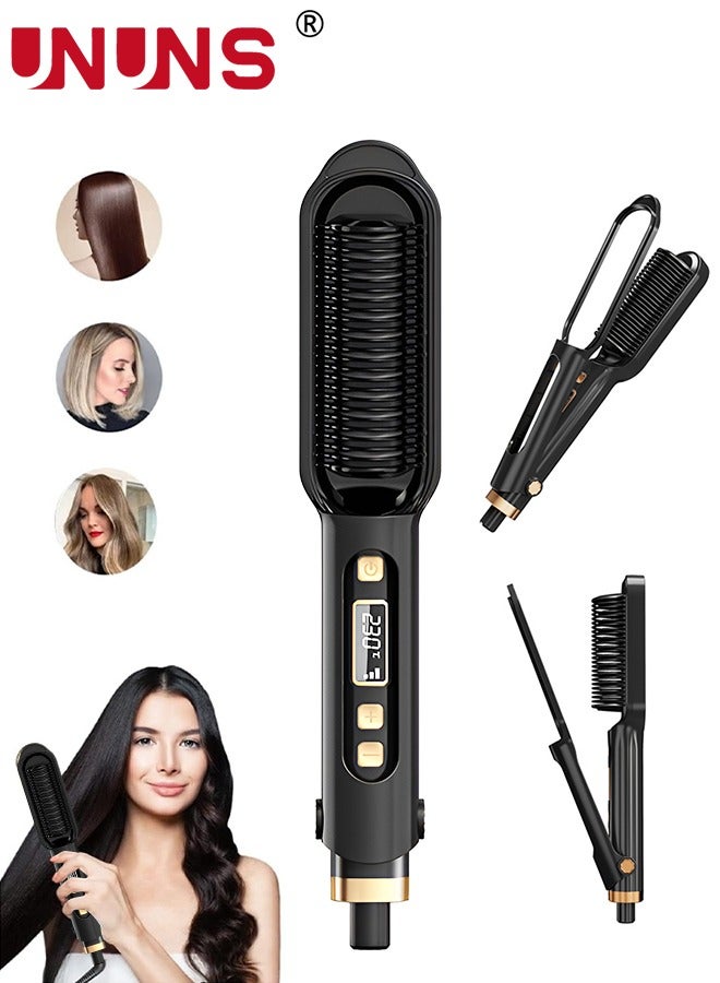 Hair Straightener Brush,2 In 1 Straight Hair Comb And Curly Hair Comb,Ionic Hair Straightener Comb With 15 Gear Temperature Settings And LED Screen,Professional Women's Hairstyle Tools