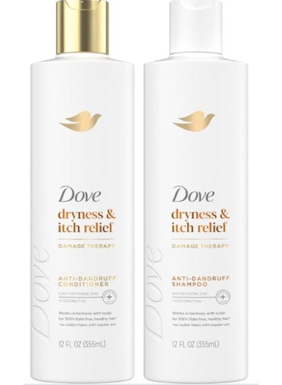 Dove Anti-Dandruff Shampoo & Conditioner – Dryness & Itch Relief with Coconut Oil, 2PC × 355 ml