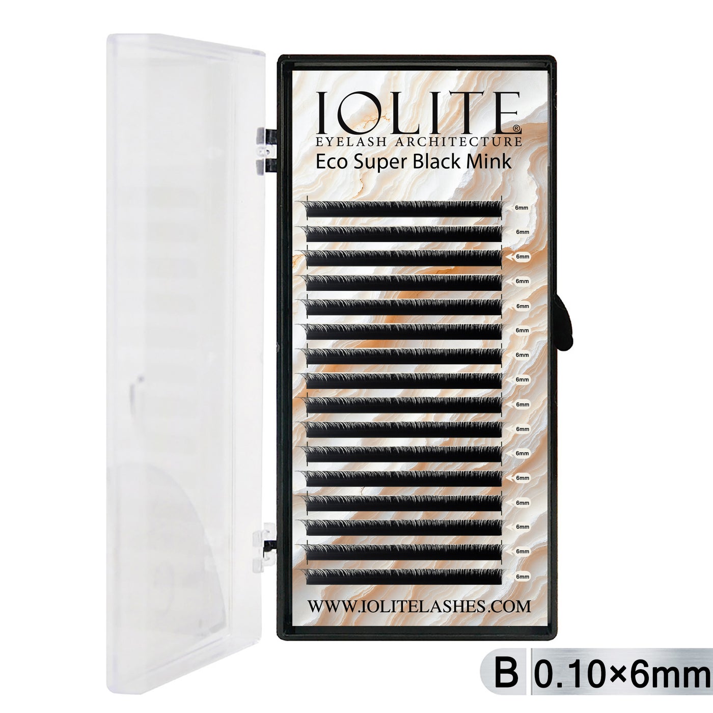 Iolite Super Black Mink Lash Extensions – B Curl 0.10T Mix (6mm–15mm) | Premium Black Mink Eyelash Extension Tray for Lash Artists ISBMB10T - 6MM